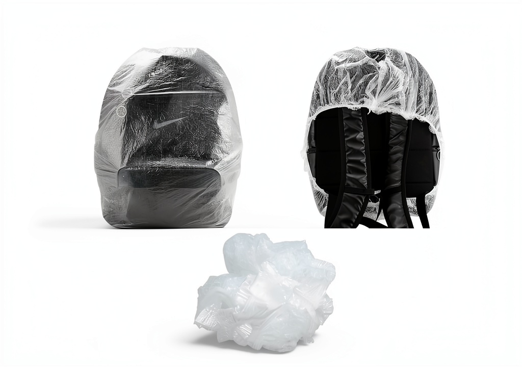 DVECUE Disposable Rain Cover folded next to a credit card for size comparison