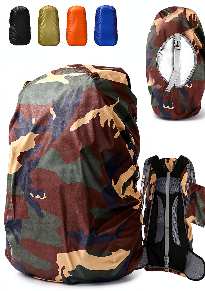 Installing LingTu Waterproof Backpack Rain Cover Compact Camouflage on a wooden desk